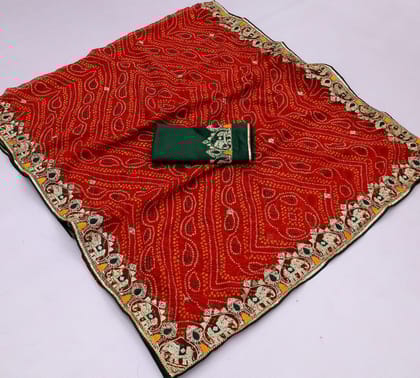 Embroidered Bandhani Saree Georgette Saree for Festive Elegance-Red