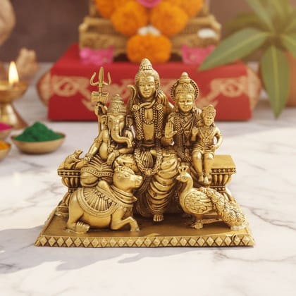 Brass Shiv Parivar Idol Statue for Home Temple, Small Size, Height : 3 Inch (BSMAS1932 C)