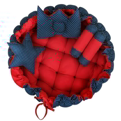 LOREM 5 Pillows & Round Shape Cotton Baby Bed for 0-1 Year BB01-04-11