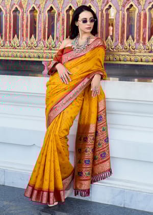 Festive Yellow Woven Banarasi Patola Silk Saree