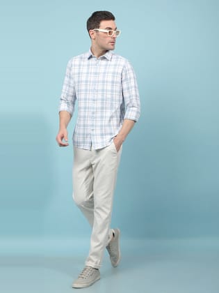 Blue Checked 100% Cotton Shirt-S / Blue