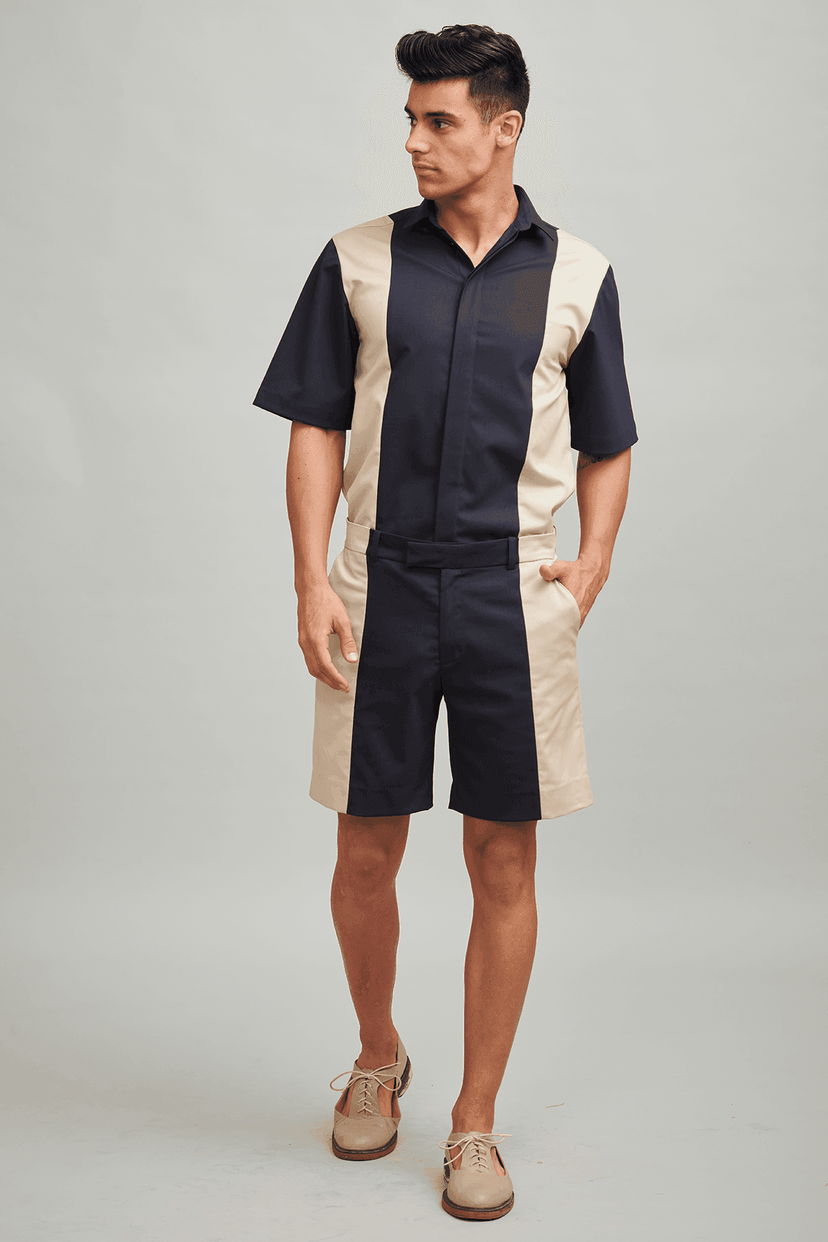 COLOUR BLOCK SHORTS-38 / Navy/Beige