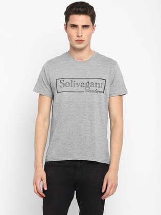 Printed Round Neck T-Shirt for Men - Grey Melange-S / Grey Melange