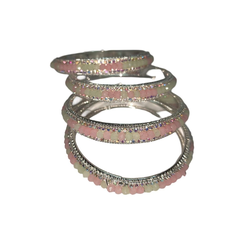 Indian Traditional Pink and White Bangle Set for Women and Girls