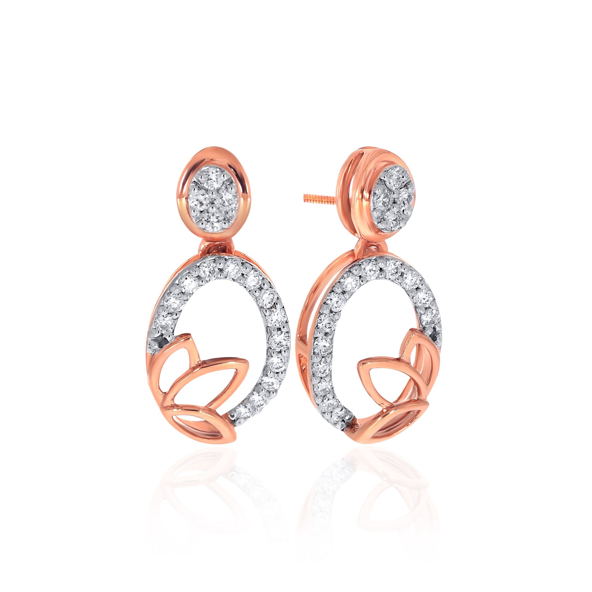 Senco Gold 14K Rose Gold Studs Earrings (2.1 gram / 0.28 Ct / GH-VS / 14K Rose Gold)
