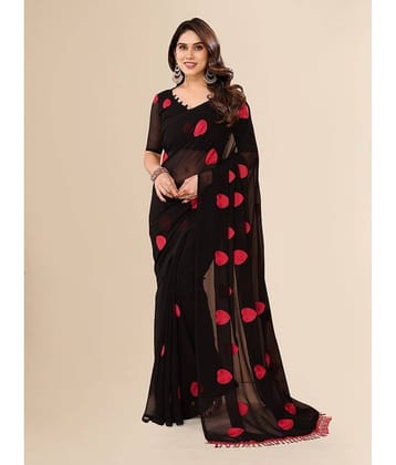 ANAND SAREES Georgette Embroidered Saree With Unstitched Blouse Piece ( Black )