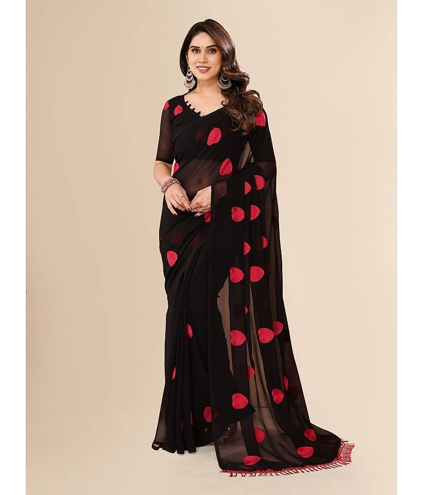 ANAND SAREES Georgette Embroidered Saree With Unstitched Blouse Piece ( Black )