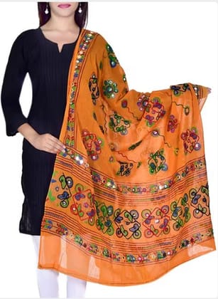 orange cotton embellished dupatta