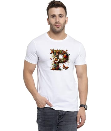 BINAYAK Cotton Regular Fit Printed Half Sleeves Men's Round T-Shirt - White ( Pack of 1 )