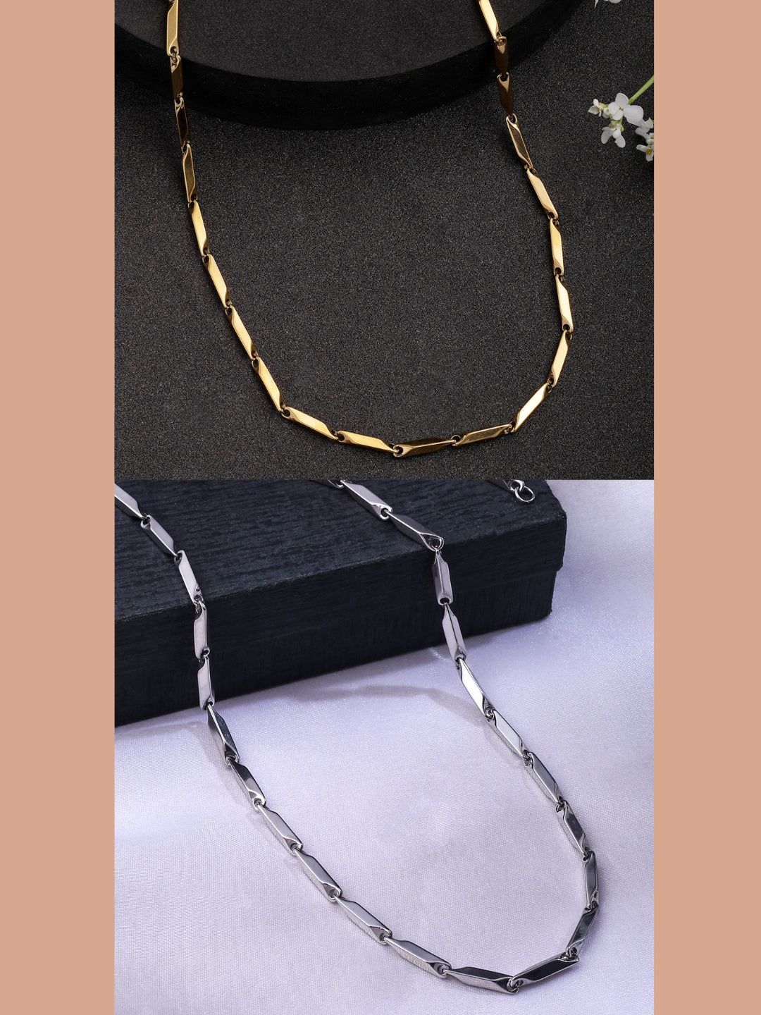 NVR Men Set of 2 Stainless Steel Bohemian Chain-One Size / Gold, Silver / Stainless Steel
