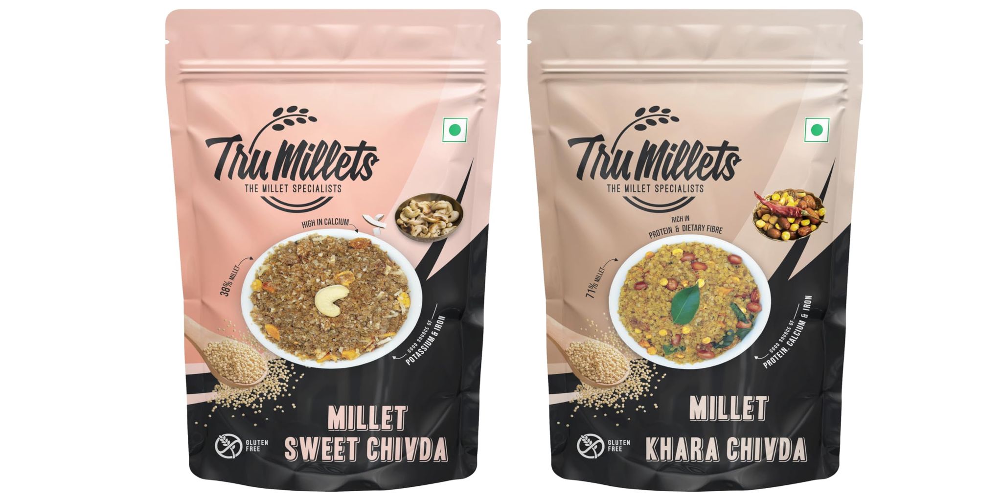 Trumillets | Healthy Millet Snacks | Mixture Combo | Sweet Chivda 125g and Khara Chivda 125g