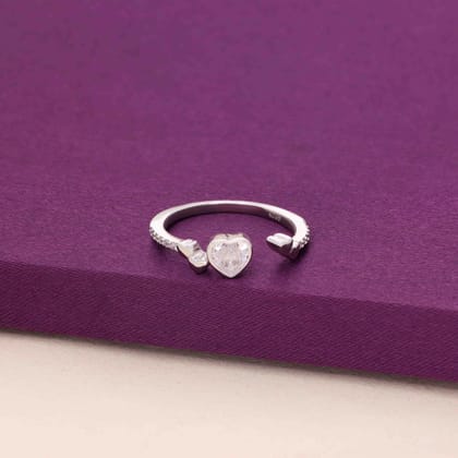 Sterling Silver Heart Ring Cubic Zirconia Ring-White Stone / Silver / 5