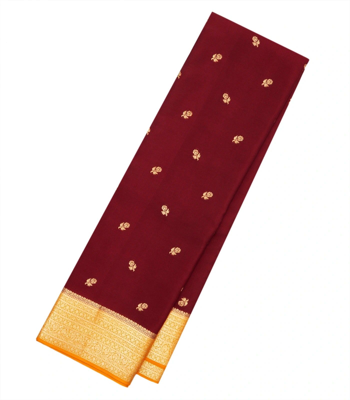 Maroon Mysore Silk Saree With Floral Buttas & Mustard Border-MS2962-Maroon