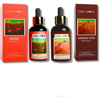 Lhasa Aroma Essential Oil Combo  Arabian Oud  Rose (100ml Each)  100 Pure  Natural Luxury Oils  Ideal for Diffuser