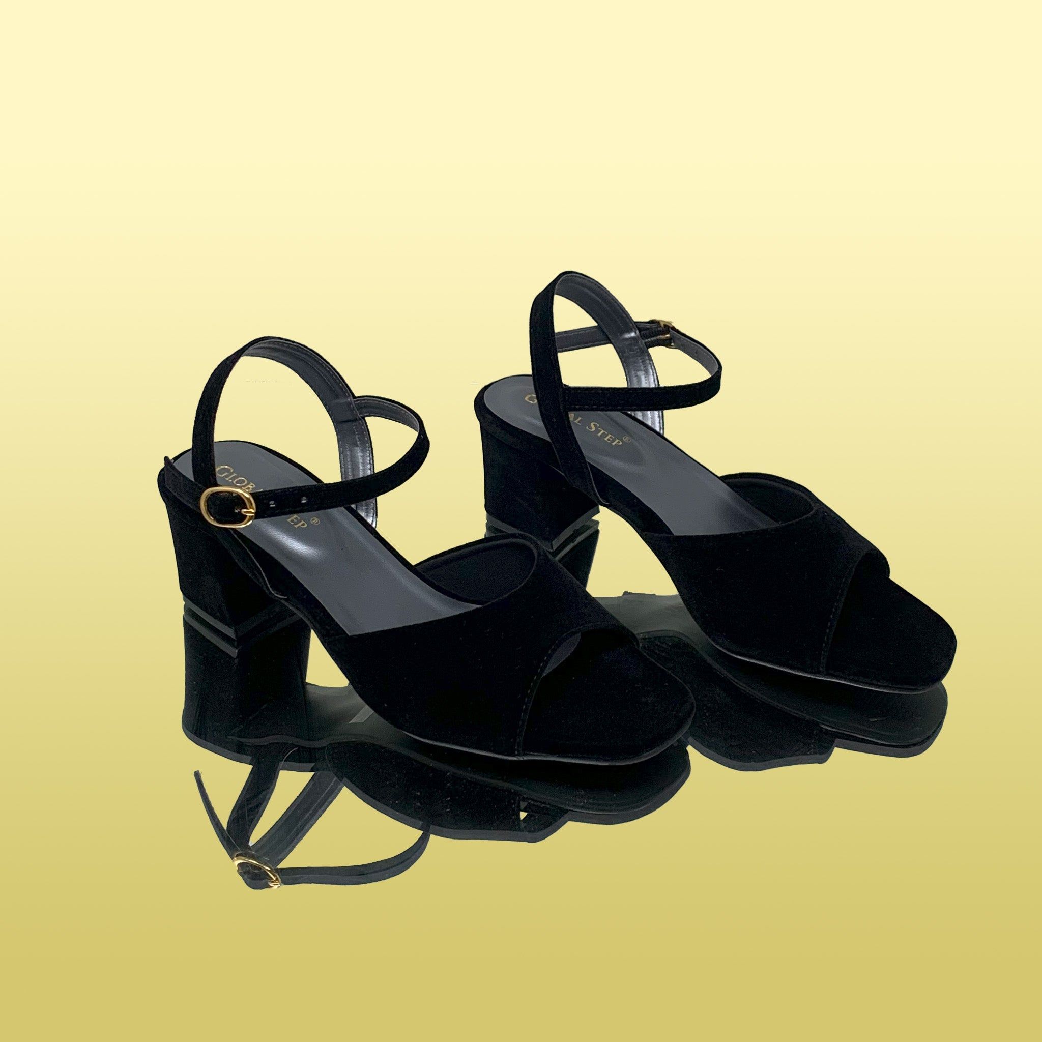 Black Velvet Block Heel Sandals-Black / 36