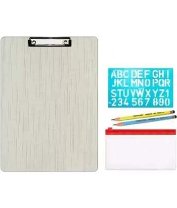 Posshe Unisex Kids Exam Pad with Pencil Kit ,2 Pencil and Stencil Combo (Set of 4, White)