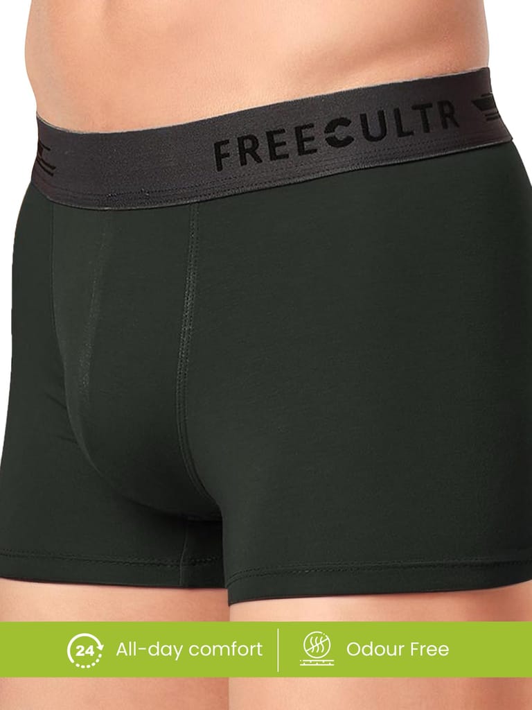 FREECULTR Men's Underwear Anti Bacterial Micromodal Airsoft Trunk - Non Itch No Chaffing Sweat Proof - Pack of 1-Seaweed Green
