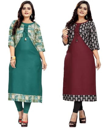 Lerkiza - Multicolor Cotton Women's Jacket Style Kurti ( Pack of 2 )