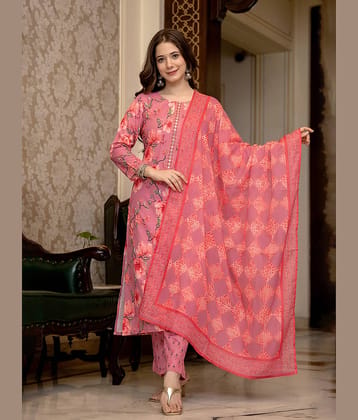 Vaamsi Rayon Printed Kurti With Pants Women's Stitched Salwar Suit - Pink ( Pack of 1 )