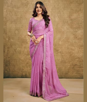 Samah Chiffon Printed Regular Saree With Unstitched Blouse Piece ( Pink )