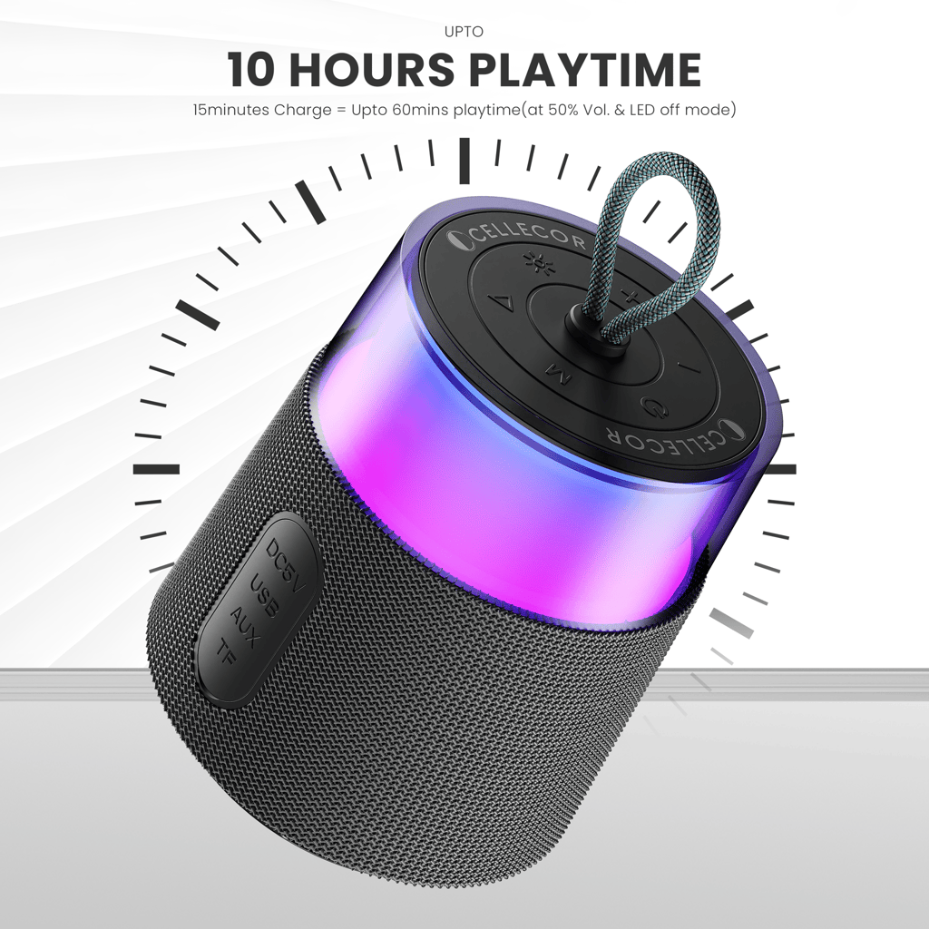 Cellecor CLB-80 BOOM | 10 Hr Playtime | BT-v5.3 | 2600mAH | Water Resistant 10 W Bluetooth Speaker- Black