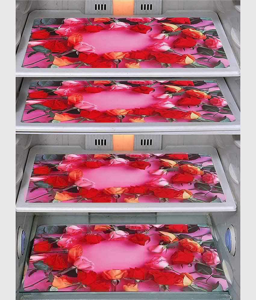 Generic PVC Floral Printed Fridge Mats ( 44 29 ) Pack of 4 - Multicolor