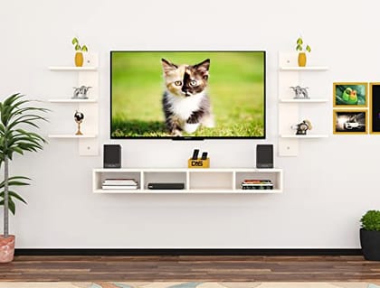 DAS Harries TV Entertainment Unit Stand Set TOP Box Stand with Shelves and Display Rack Frosty White Medium- Ideal for UP to 43 INCH Screen (Engineered Wood) DAS Harries TV Entertainment Unit Stand Set TOP Box Stand with Shelves and Display Rack Frosty White Medium- Ideal for UP to 43 INCH Screen (Engineered Wood)