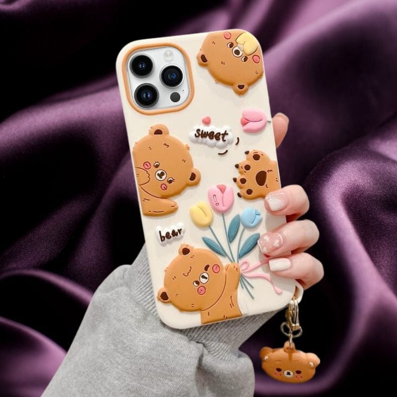 Cute 3D Bears Cover(with Bear Charm)-iPhone 14 Pro