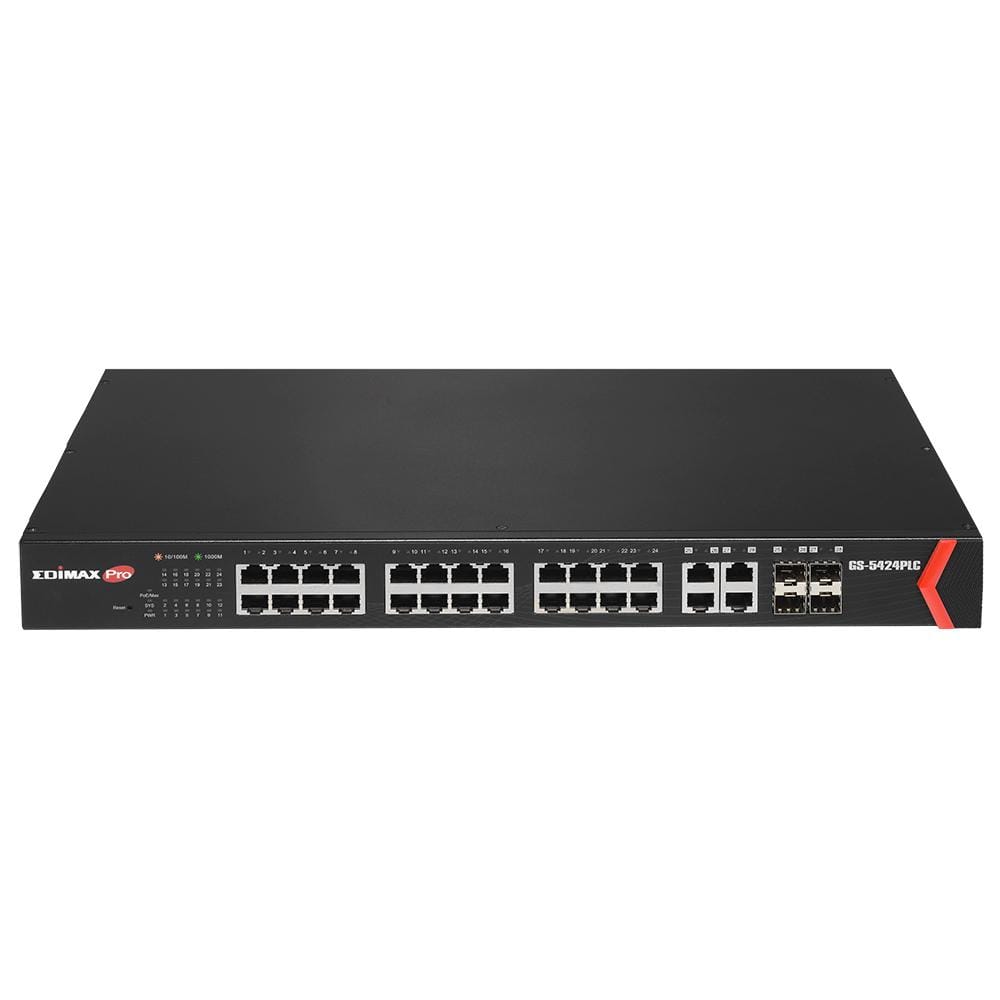 Edimax Pro (GS-5424PLC) V3 ,Surveillance VLAN 28-Port Gigabit PoE+ Long Range Web Smart Switch with 4 Gigabit RJ45/SFP Combo Ports