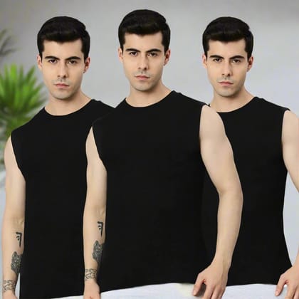 Bamboo Gym Vest for Men - Pack of 3-Black | Black | Black / Medium
