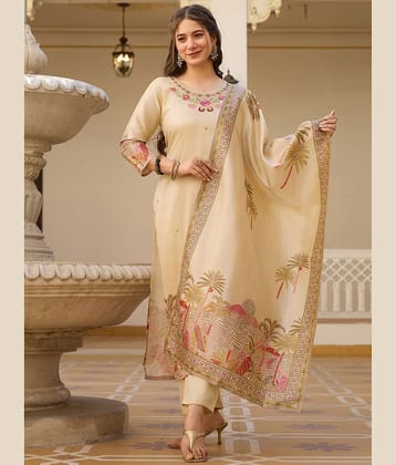 Niza Fashion Women Viscose Embroidered Straight Kurti With Pants ( Cream )