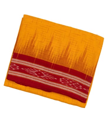 Yellow Handloom Orissa Cotton Saree With Contrast Red Border-Yellow