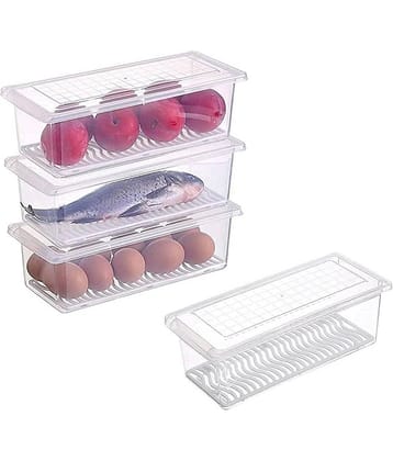 SHARUJA Fridge Storage Boxes Fridge Organizer with Removable Drain Plate and Lid for Fish, Meat, Vegetables, Fruits (1500ML Each) - Pack of 4