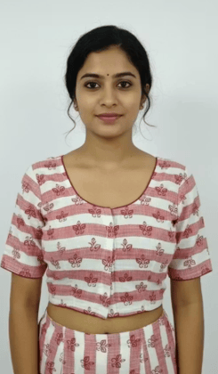 Cotton printed design blouse pink colour high neck design