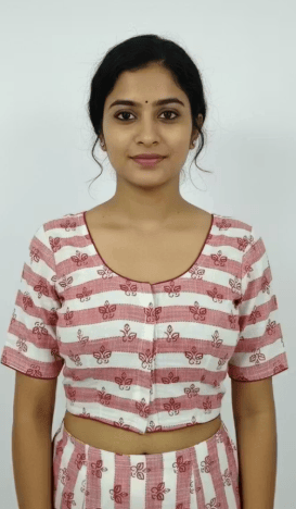 Cotton printed design blouse pink colour high neck design