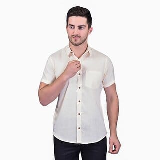 PrintCulture PRINTCULTR Men Regular Fit Solid Curved Collar Festive Shirt