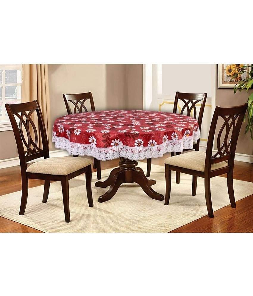 Printed PVC 4 Seater Round Table Cover ( 152 x 152 ) cm Pack of 1 Maroon