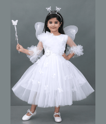 DS DRESSES Net Frock For Girls ( Pack of 1 , White )