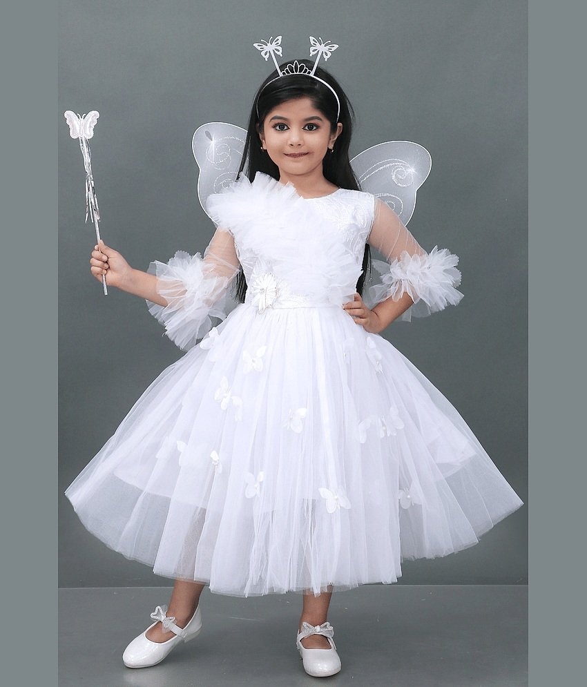 DS DRESSES Net Frock For Girls ( Pack of 1 , White )