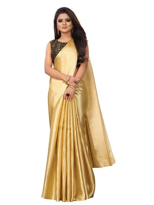 Generic Women's Satin Saree with Blouse (Gold, 5 - 6 Mtrs)
