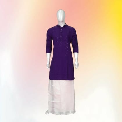 Men's Purple Embroidered Kurta with White Dhoti Set | Traditional Ethnic Wear | Festive Occasion