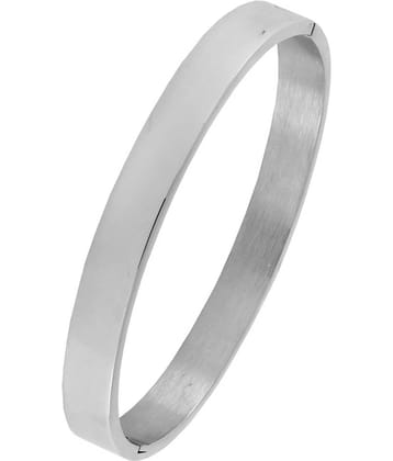 The Jewelbox Classic Glossy 316L Surgical Stainless Steel Silver Plated Openable Bangle Bracelet Boys Men