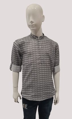 Boys Fancy Grey Printed Full Sleeve Short Kurta-SK1107 GRY / Grey / 8
