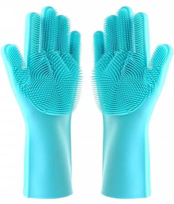 Washing Silicon Hand Gloves 2 pcs with Scrubber for Kitchen Cleaning