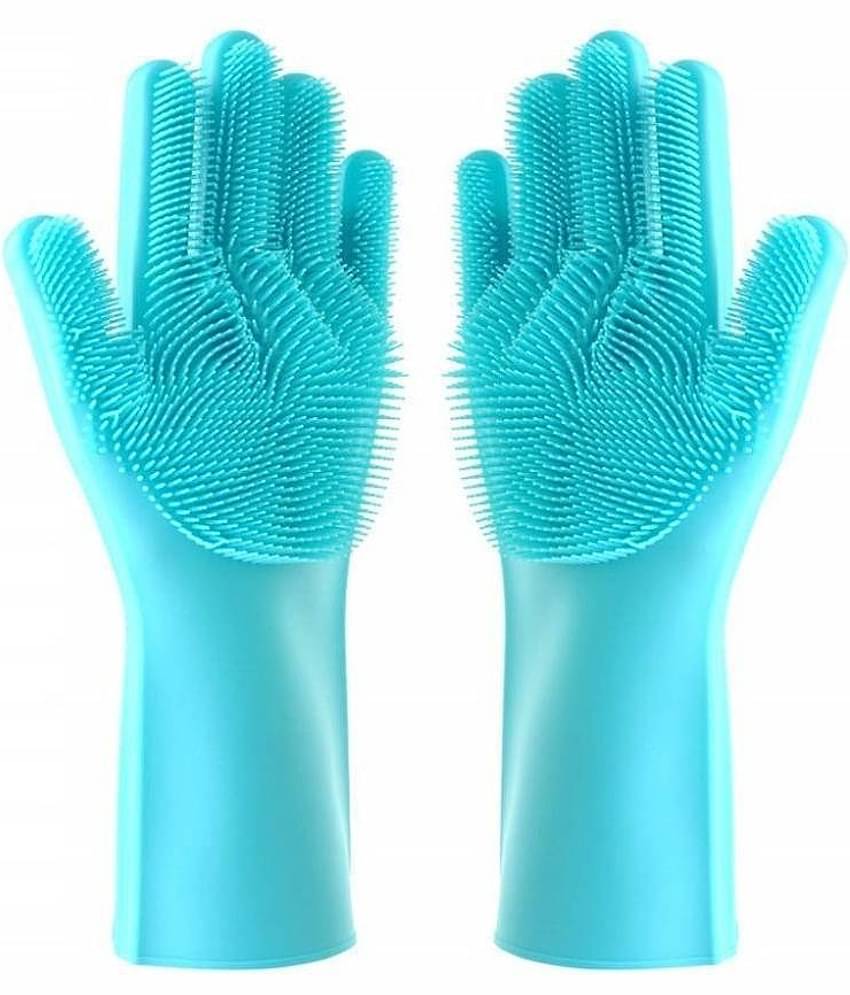 Washing Silicon Hand Gloves 2 pcs with Scrubber for Kitchen Cleaning