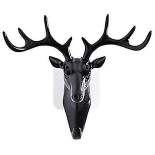 Decorative Multipurpose Self Adhesive Deer Head Hanger Hooks (Black) Set of (1)