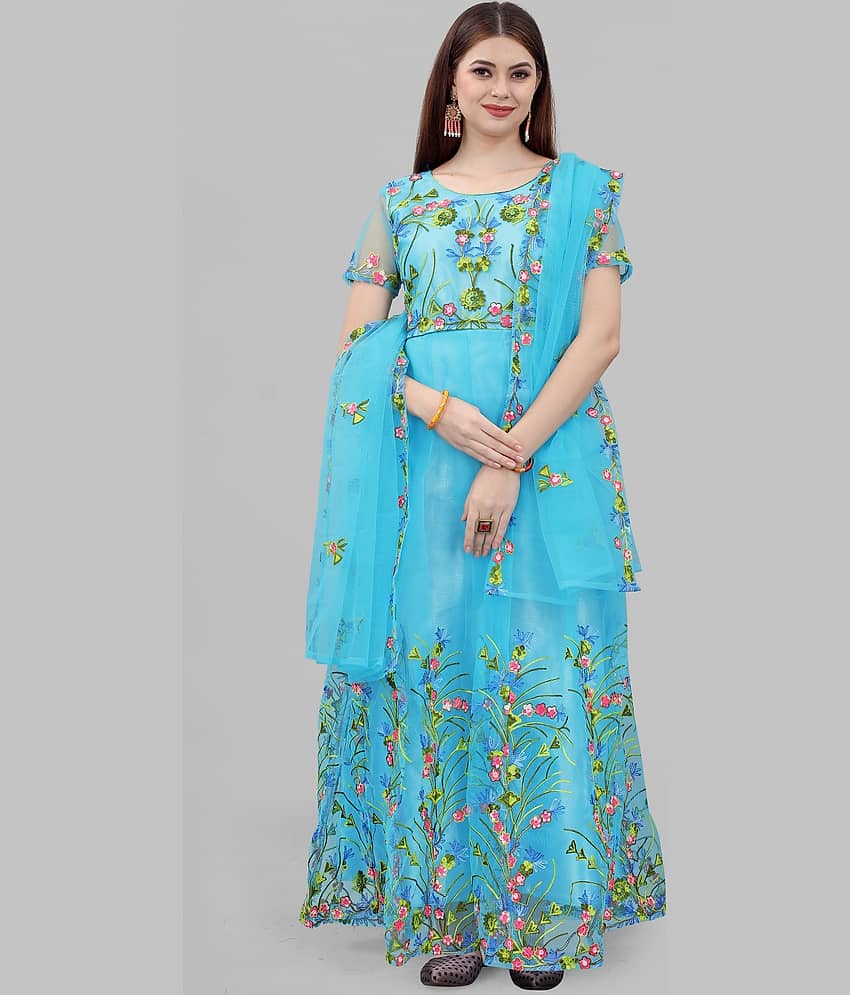 Aika - Peach Anarkali Net Women's Semi Stitched Ethnic Gown ( Pack of 1 )