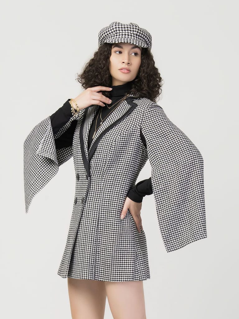 Winter Vintage Tweed Dress With Cap