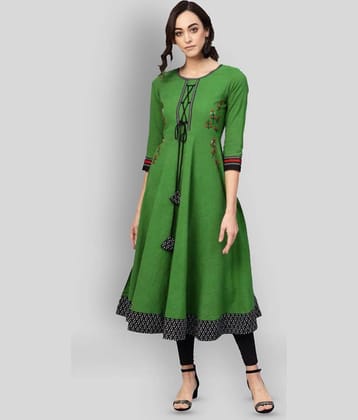 Yash Gallery Pack of 1 Cotton Embroidered Flared Women's Kurti - ( Green )
