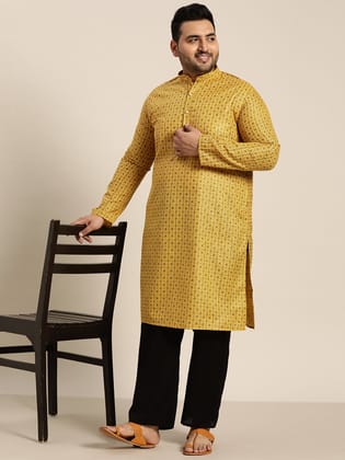 Men's Cotton Linen Mustard Foil Printed Only Long Kurta-44